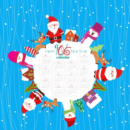 2016 calendar new year and merry christmasのイラスト素材