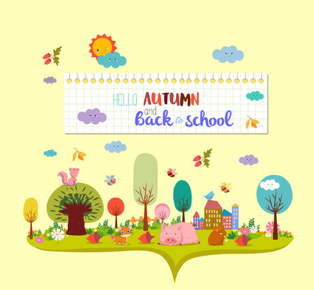 hello autumn and back to school. autumn background bannerのイラスト素材