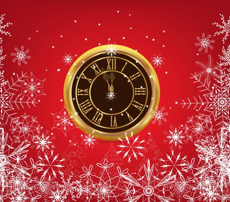 happy new year background with old clock and snowflakesのイラスト素材