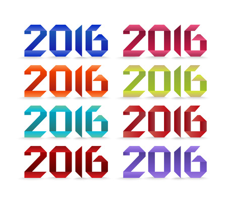 New 2016 year greeting card made in colorful origami styleのイラスト素材