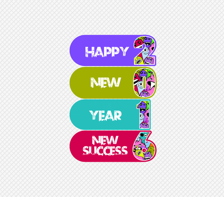 happy new year 2016 monster doodle. new successのイラスト素材