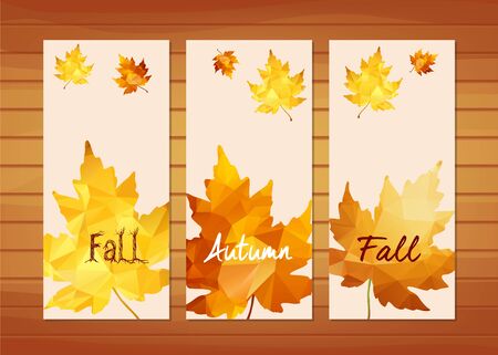 Three autumn banners with maple leaf in triangular styleのイラスト素材