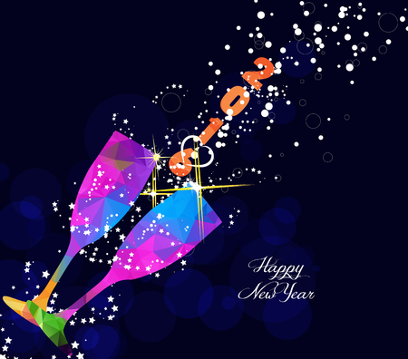 Happy new year 2016 greeting card or poster design with colorful triangle glassのイラスト素材