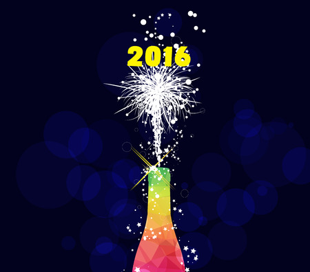 Happy new year greeting card 2016 or poster design with colorful triangle champagne explosionのイラスト素材