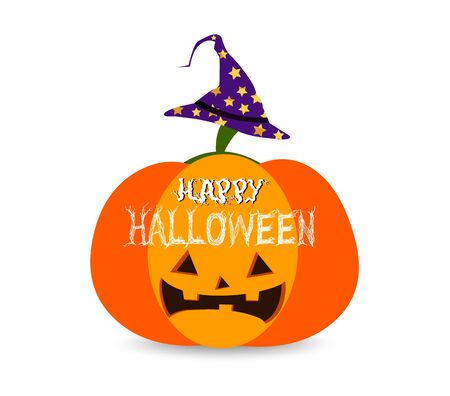 Illustration of a Halloween Pumpkin with Halloween Greetings Written Over itのイラスト素材