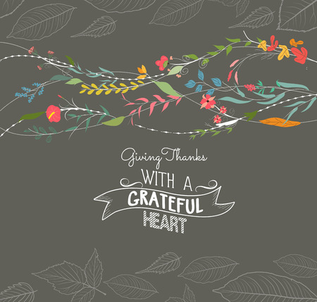 Happy Thanksgiving greeting card. Floralのイラスト素材