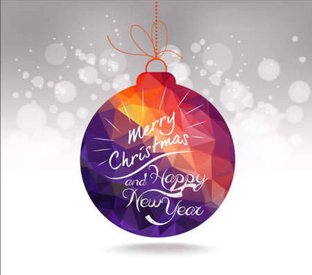Christmas and happy new year greeting card purple balls geometricalのイラスト素材