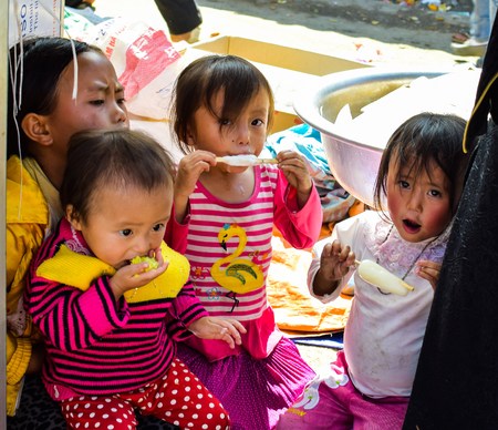 Ha Giang, Vietnam, November 8, 2015 Hmong ethnic children, Ha Giang highland Vietnam.のeditorial素材