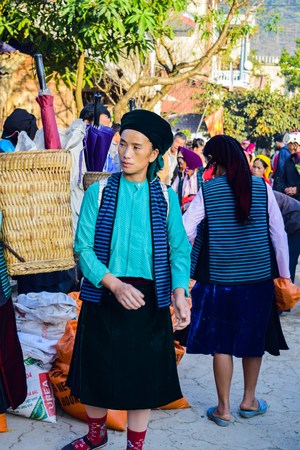 HA GIANG, VIETNAM - November 08, 2015: Woman in ethnic Hmong fair in Ha Giang, Vietnam. Ha Giang is home to mostly Hmong live.のeditorial素材