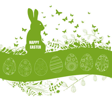 Easter background and rabbit in grassのイラスト素材