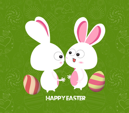 Easter card background with colored eggs and bunnyのイラスト素材