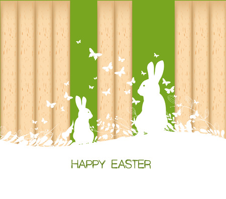 Easter greeting card with rabbit  on the wooden backgroundのイラスト素材