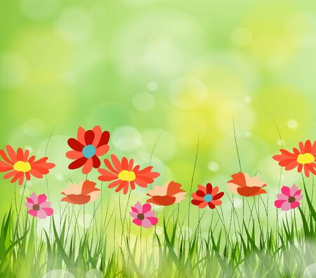 Gorgeous spring background with grass multiple bokehsのイラスト素材