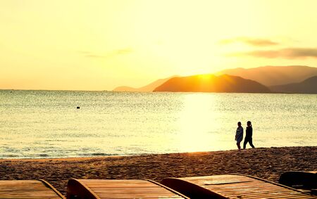 Sunrise on the beach - vintage filterの写真素材