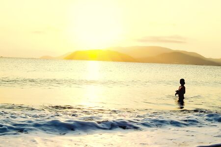 Sunrise on the beach - vintage filterのeditorial素材