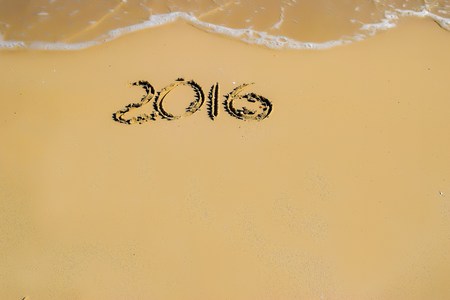 Happy new year 2016 creative on beach, Nha Trang, Vietnamの写真素材