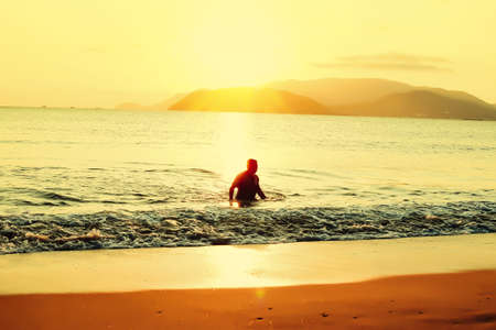 Sunrise on the beach - vintage filterのeditorial素材