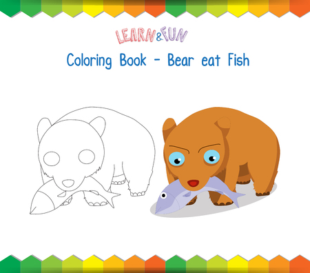 Bear eat fish coloring book educational gameのイラスト素材