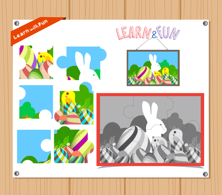 Cartoon Illustration of Education Jigsaw Puzzle Game for Preschool Children with easterのイラスト素材