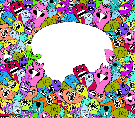 Hand Drawn Monsters and cute alien friendly cartoon, doodle Styleのイラスト素材