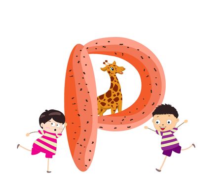 Illustration of a Kid Leaning on a Letter Pのイラスト素材