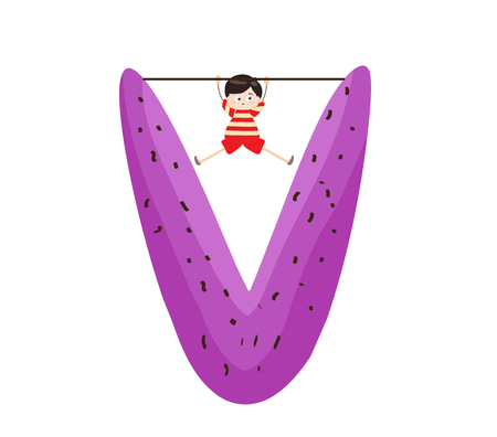 Illustration of a Kid Leaning on a Letter Vのイラスト素材