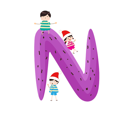 Illustration of a Kid Leaning on a Letter Nのイラスト素材