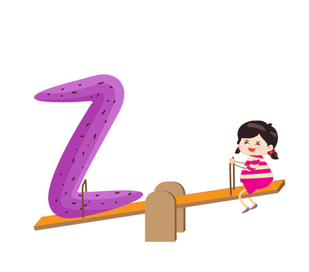 Illustration of a Kid Leaning on a Letter Zのイラスト素材