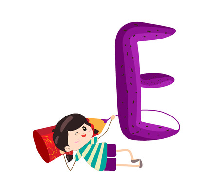 Illustration of a Kid Leaning on a Letter Eのイラスト素材