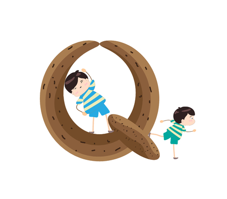 Illustration of a Kid Leaning on a Letter Qのイラスト素材
