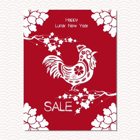 Chinese New Year sale design template. The year of rooster, chinese paper cut artsのイラスト素材