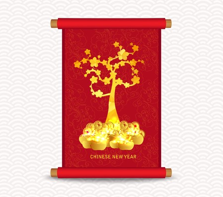 Chinese new year. Traditional Chinese handscroll of painting.のイラスト素材