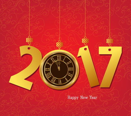 happy new year 2017 with clockのイラスト素材