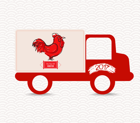 Chinese new year 2017 banner on truck. Year of the Roosterのイラスト素材