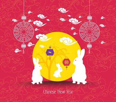 Oriental Chinese New Year lantern and rabbit backgroundのイラスト素材