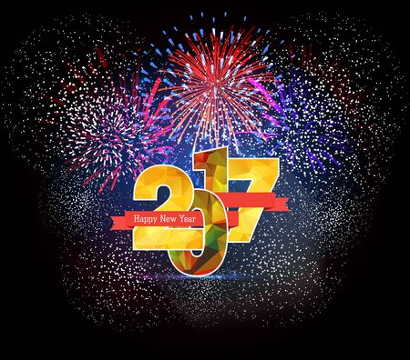 Happy New Year 2017 polygonal and Fireworkのイラスト素材