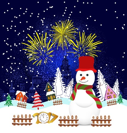 Christmas and happy new year 2017 Background with snowmanのイラスト素材