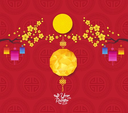 Oriental Chinese New Year background with polygonal lanternのイラスト素材