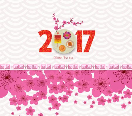 Oriental Happy Chinese New Year 2017 with lanternのイラスト素材