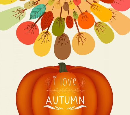 Thanksgiving. Autumn background with trees and pumpkinのイラスト素材
