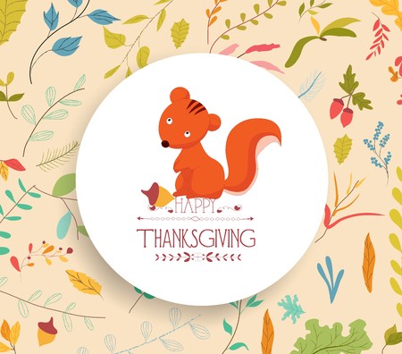 Thanksgiving card floral elements and autumn leaves, acornsのイラスト素材