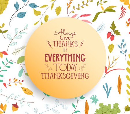 Thanksgiving card floral elements and autumn leaves, acornsのイラスト素材