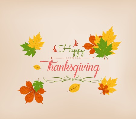 Thanksgiving Day. Colorful maples leaves and stylish text Give Thanksのイラスト素材