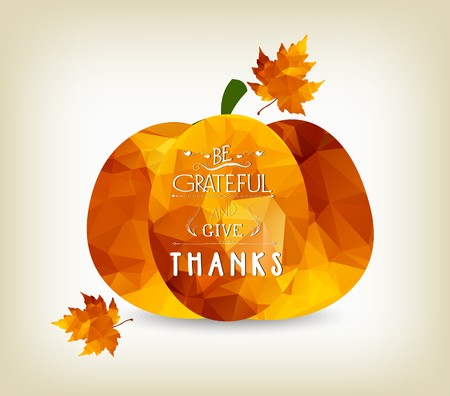 Happy Thanksgiving background with autumn polygonal leaves and a pumpkinのイラスト素材