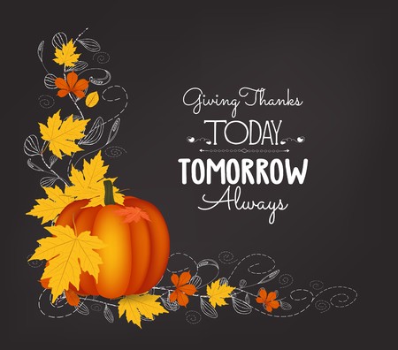 Hand drawn thanksgiving greeting card with leaves, pumpkinのイラスト素材