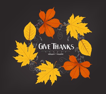 Hand drawn thanksgiving greeting card with leavesのイラスト素材