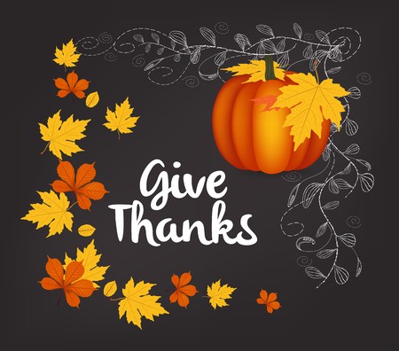 Hand drawn thanksgiving greeting card with leaves, pumpkinのイラスト素材