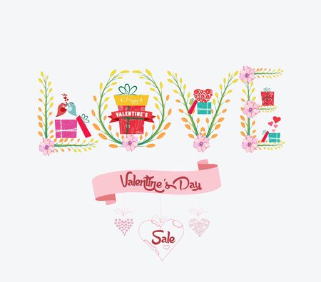 Romantic Valentines Day card with floral and giftsのイラスト素材