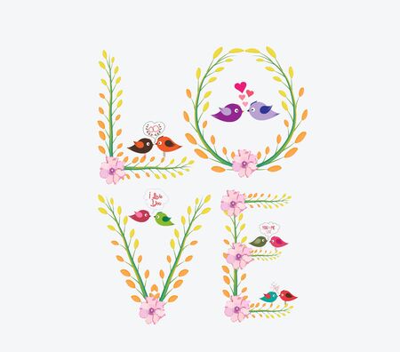 Valentines Day card with floral and bird romanticのイラスト素材