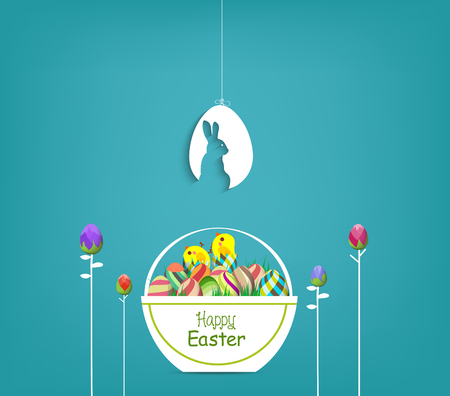 Easter blue poster with chicken and handwritten textのイラスト素材